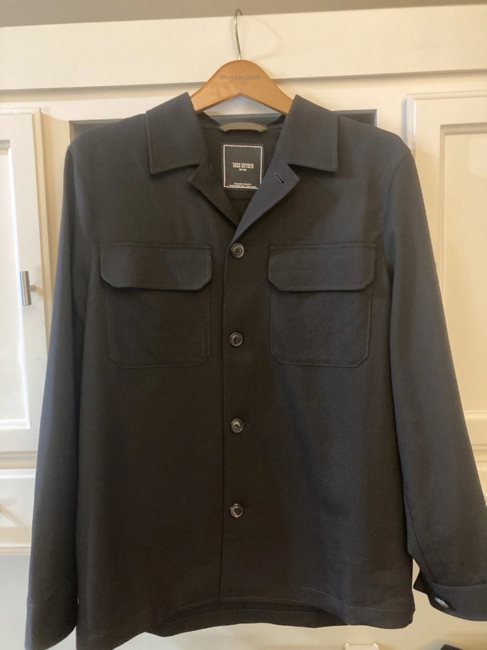 Todd Snyder Men's Black Wool Gaberdine Two Pocket Overshirt $598